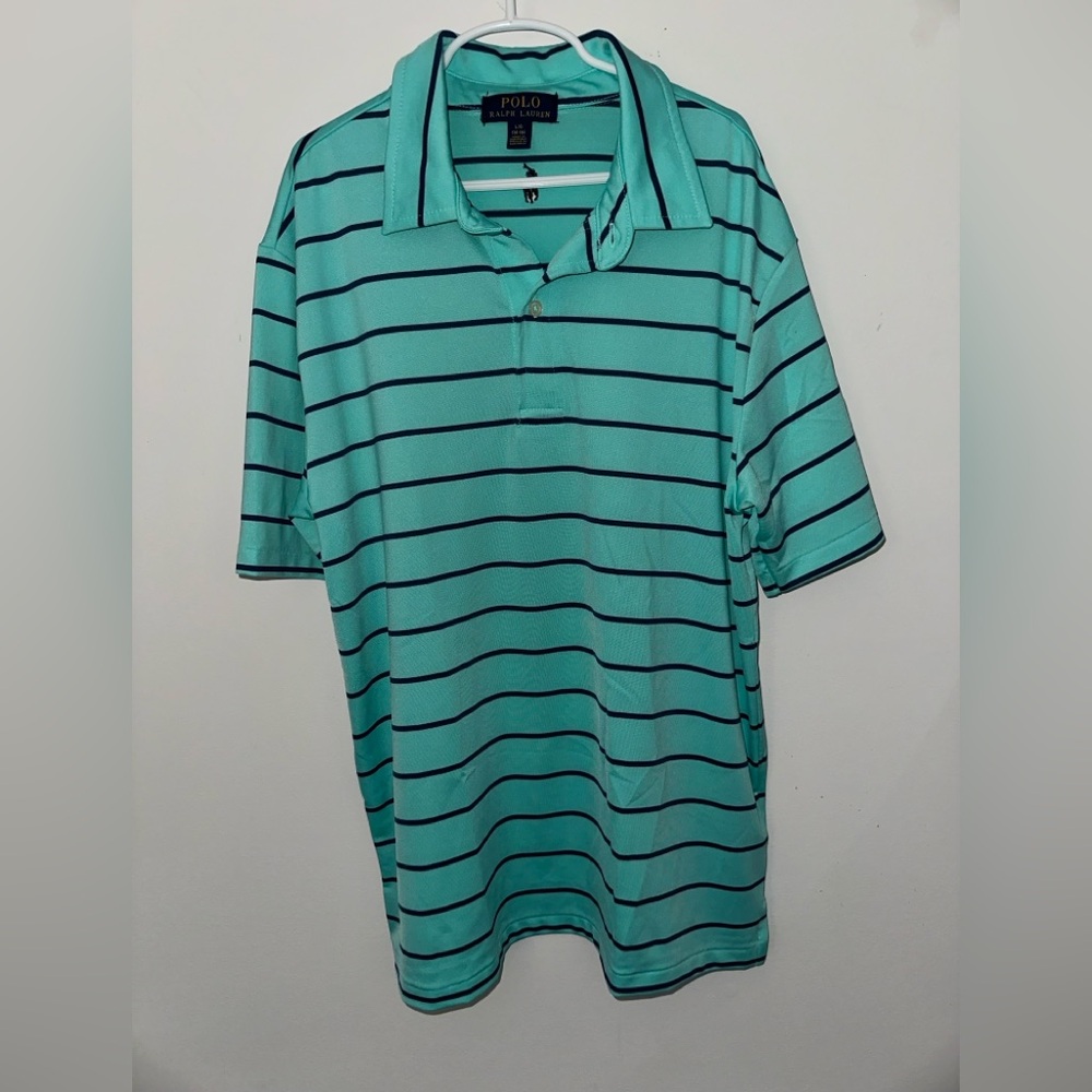 Polo RL Boys teal/blue striped Polo shirt (L/14-16)